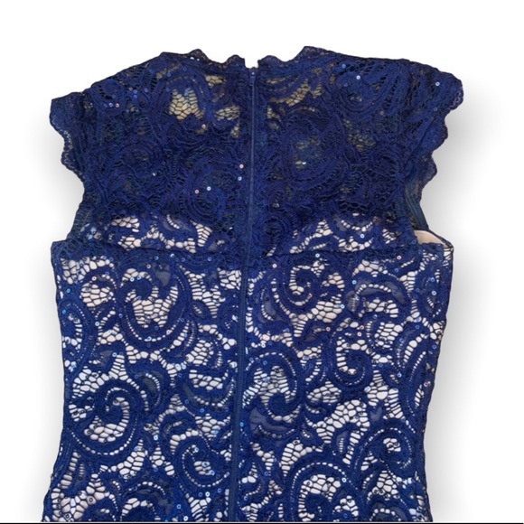 Dark Blue Sequined Lace Cocktail Dress - Picture 4 of 5